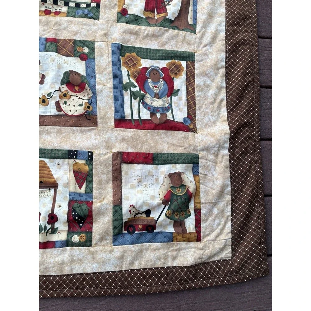 Vintage 90’s Cranston Country Bear Quilt Nursery Rustic Americana Folk Art Decor